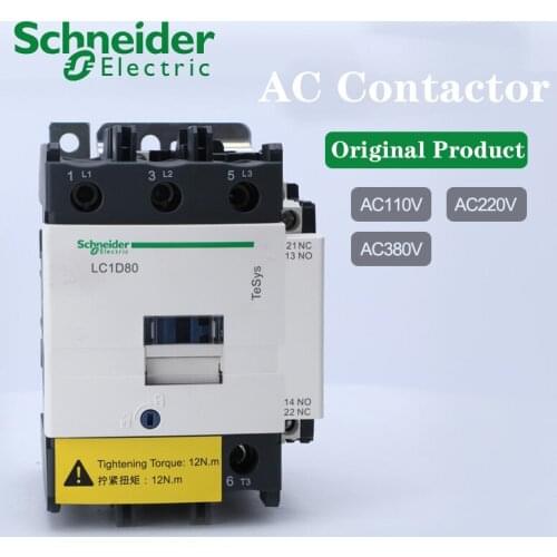 Original authentic Schneider three-pole AC contactor 80A 220V 50 60Hz LC1D80M7C one normally open and one normally closed