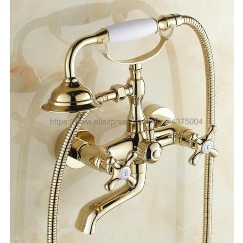 Polished Gold Bathroom Tub Faucet Telephone Style Bathroom Bathtub Wall Mounted With Handshower Swive Tub Spout Ntf130