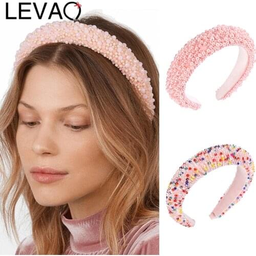 LEVAO Baroque Crystal Beads Women Headband Fashion Hair Band Sponge Thicken Bezel Turban Girls Hair Accessories Pearl Hair Hoop