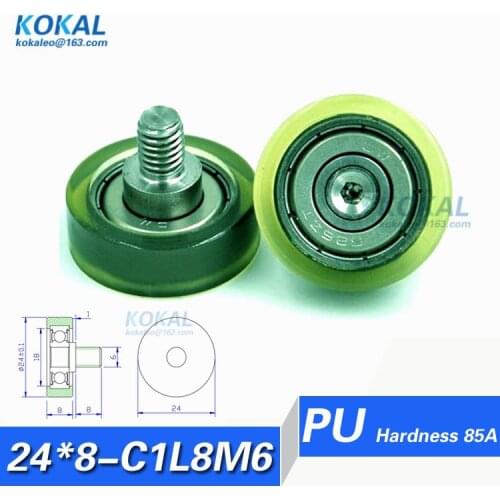 [PU24*8-C1L8M6]Free Shipping 10pcs high quality 626RS ball bearing PU TPU rubber M6 srew stainless steel pulley 6*24*8mm PU24-8