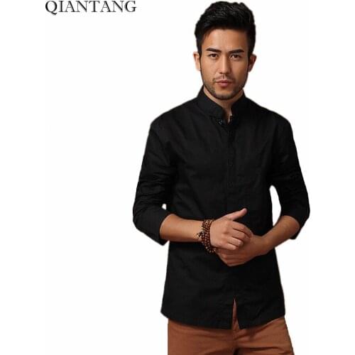 Black Mens Cotton Long sleeve Kung Fu Shirt Classic Chinese Style Tang Clothing Size S M L XL XXL XXXL hombre Camisa Mim02A