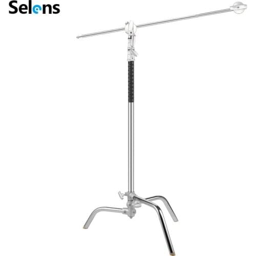 Selens 2.9M Stainless Steel C-Stand Adjustable Lifting Magic Leg With Boom Arm for Photography Studio Softbox Spotlight
