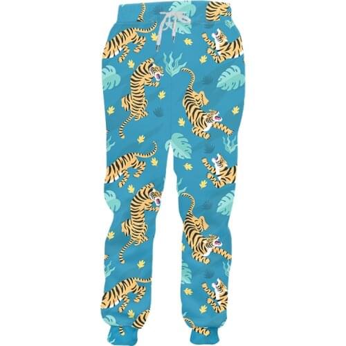 OGKB Hip Hop Style Mens Pants 3d Cool Tiger Leaves Print Casual Loose Sweatpants Funny Unisex Trousers Male Streetwear Clothing