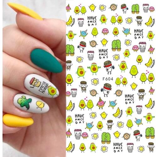 Avocado Sliders for Nails Anime Cartoon Tattoo Press on Nail Water Stickers 3D Strawberry Lemon For Manicure Decoration NTF604