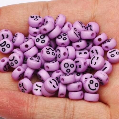 Light Purple Round Loose Acrylic Beads 4x7mm Mixed Mood Pattern Spacer Beads for Jewelry Beads DIY Necklace Bracelet Accessories