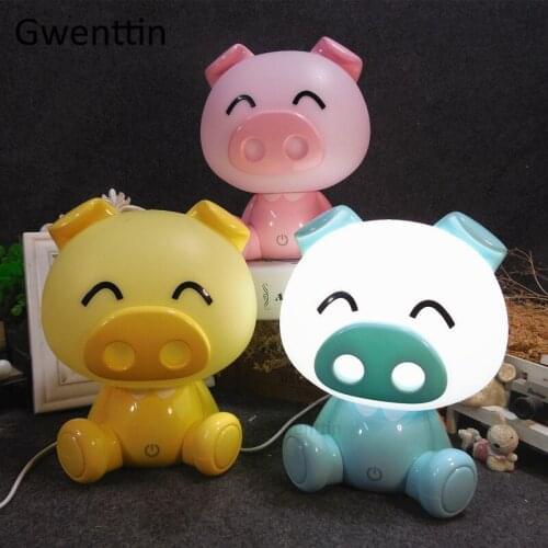 Cartoon Pig Night Light Led 3-level Dimming Baby Kids Bedroom Bedside Lamp Table Lighting Fixtures Animal Home Decor Luminarias