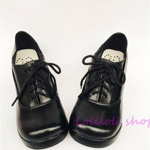 Princess Gothic lolita shoes Lolita Japanese design customized special big size black matte chunky heel shoes an2015