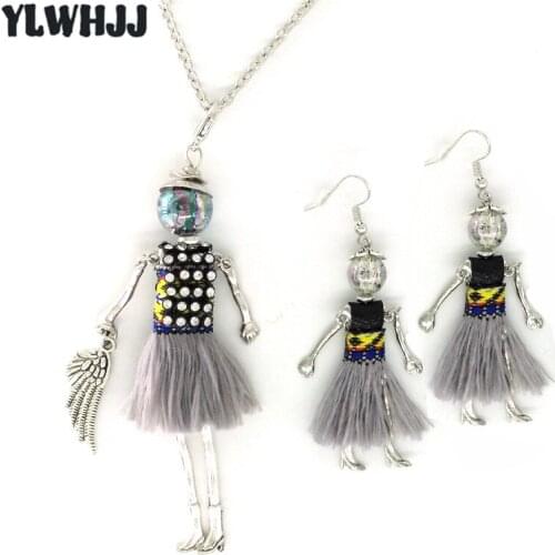 YLWHJJ brand new women tassels doll cute necklace earrings set long Chain fashion drop earring necklace sets statement jewelry