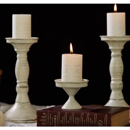Iron Candlestick Vintage Candle Stick Rack Home Decoration Wedding Party French Retro White Candle Holder Photography Props
