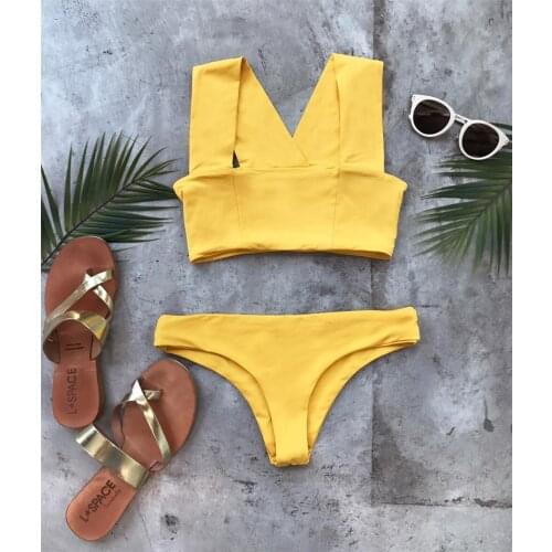Yellow Bikini Set Sexy Swimsuit Women Swimwear High Waist Bathing Suit Push Up Bandeau Bikinis Femme Maillot De Bain Bathers