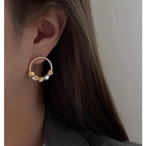 U-Magical Exaggerated Irregular Beads Hoop Earrings for Women Gold Color Metallic Circle Geometric Earrings Jewelry Accessories