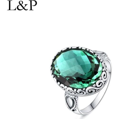 Baroque Green Crystal Ring For Lady Elegant Real 925 Sterling Silver Exquisite pattern Ring For Anniversary Wedding Gift