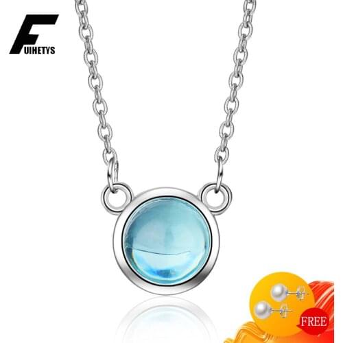 Bali Jelry Trendy Necklace 925 Silver Jewelry Round Shaped Sapphire Gemstone Pendant Accessories for Women Wedding Engagement