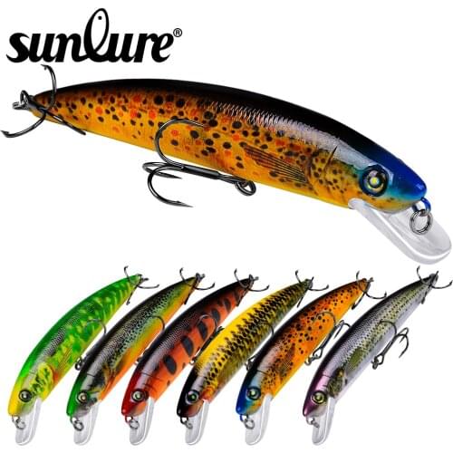 Hard sunlure 6pc 3D Eyes Floating Minnow 19g-0.67oz/14cm-5.52" Painting Fishing Lure Hard Bait Fishing Tackle Treble Hook