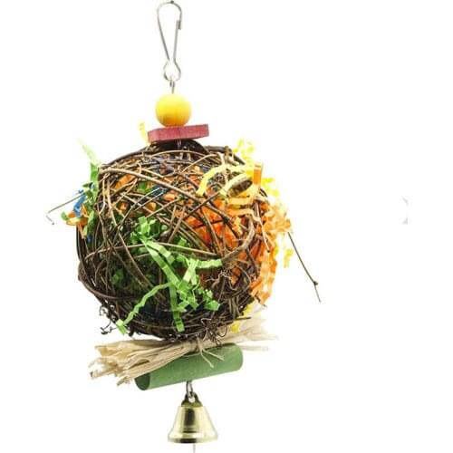 1pc Wooden Bird Parrot Toy Hanging Bell Decor Bird Cage Toy Bird Chewing Toys For Cockatiel Pet Supplies Random Color