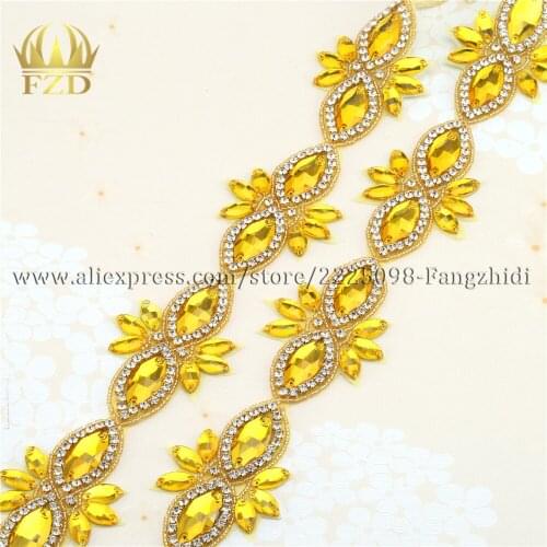 10Yards) Honey Crystal Rhinestone Hot Fix Crystal Rhinestone Applique Fashion Sewing on Beaded Decoration for Wedding Dresses