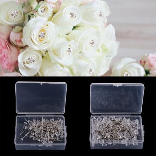 100pcs Diamante Head Sewing Pins Stitching Needles Corsages Pins Wedding Boutonniere Flower Floral Bouquet Pins