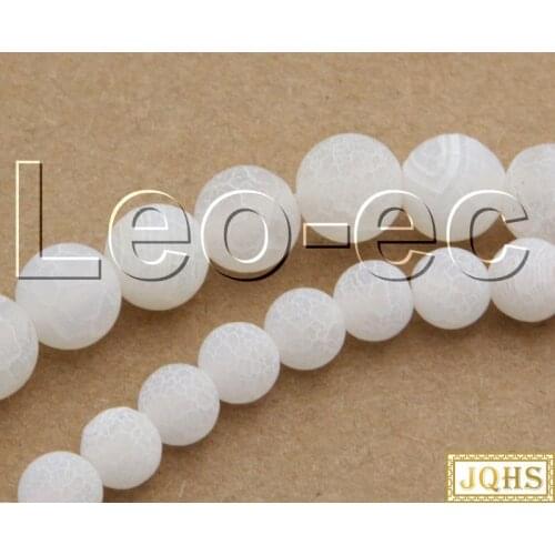6mm 8mm round white Matte Crackle Agates Loose Strand For Jewelry Making 15" v1337