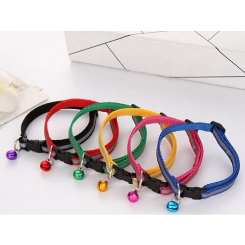 Hot Cute Dog Pet Glossy Reflective Collar Safety Buckle Bell Strap 12 Colors Adjustable strap