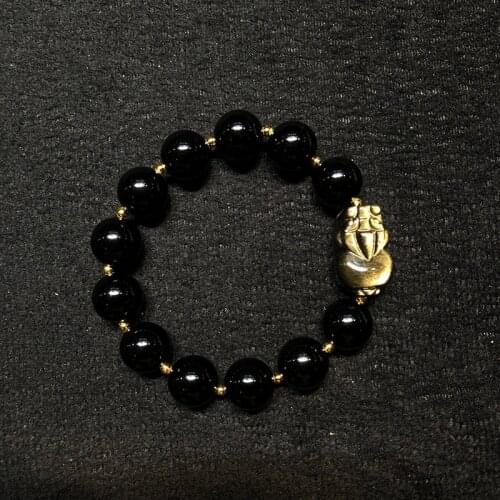 Natural Stone Bracelet Fashion Jewelry Golden Pig Obsidian Animal Black Beads Bracelet Lucky Men Charm Bracelets For Lovers