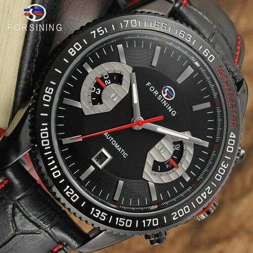 FORSINING Mens Original Automatic Movement Calendar Steampunk Military Unique Wristwatch with Genuine Leather Strap Men watches