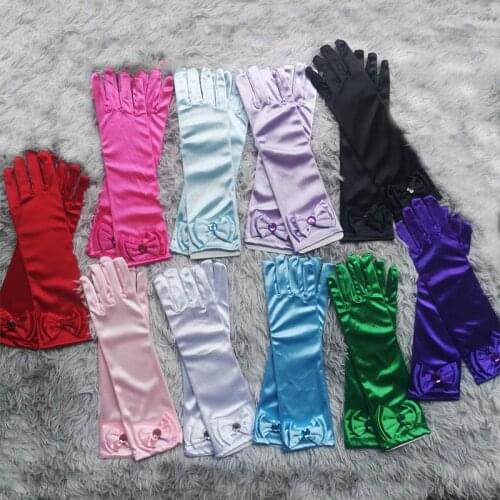 Bowtie Children Long Gloves Satin Sequins Mittens Kids Girls Children 's Day Birthday Gifts Princess Dance Performance Gloves