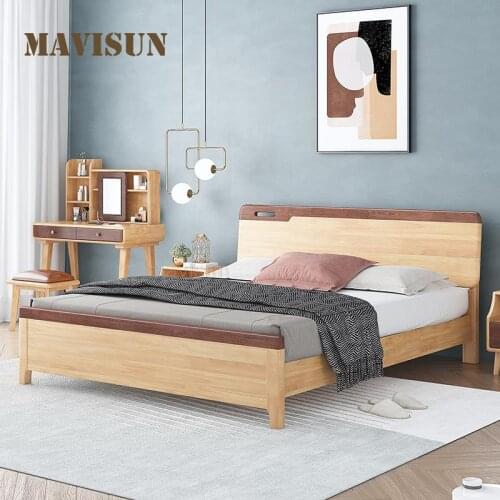 American Country Rural Style Solid Wood Double Bed 1.5m 1.8 Meters Minimalist Japanese Bed With Storage Space Indoor Furniture