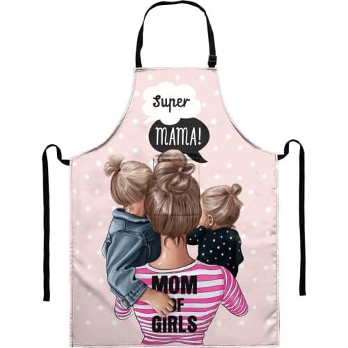 Mom With Girl Print Apron Waterproof and Oil Stain Kitchen Cooking Polyester Adjustable Baking Clean Home Tools