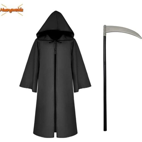Death Reaper Cloak Hook Sickle Kids Cosplay Carnival Halloween Costume for Kids Costume Witch Plague Doctor Reaper of Death