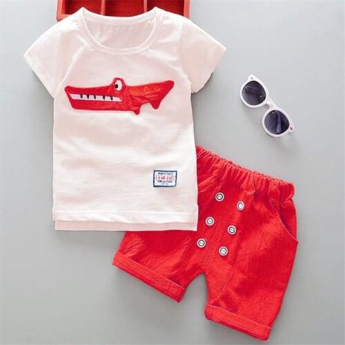 Boys clothes summer baby clothing for children kids boy cartoon crocodile White T-shirt shorts bebe fashion outfits