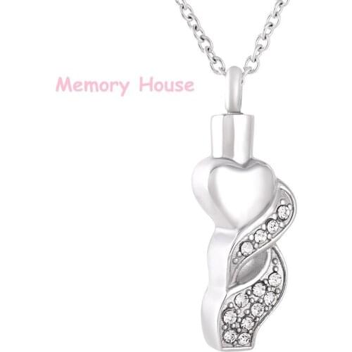 IJD9841 Crystal Ribbon Heart Cremation Urn Necklace High Quality Stainless Steel Memorial Locket Jewelry Urn Pendant For Women