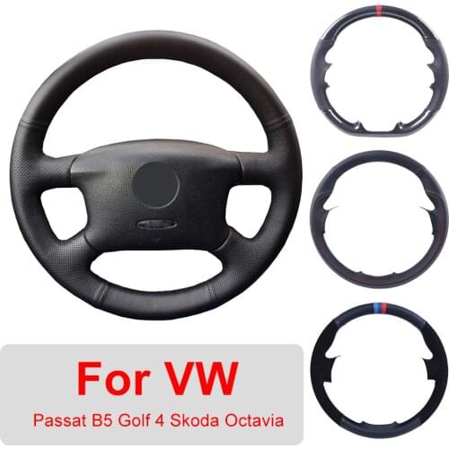 Customized Car Steering Wheel Cover For VW Passat B5 1996-2005 Golf 4 1998-2004 Skoda Octavia 1999-2005 Leather Protective Wrap