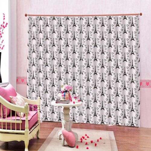 Customized Clear Simple Curtains Tower and love 2 Panels hooks half Blackout Curtains Set