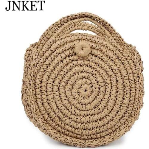 JNKET Fashion Women Shoulder Bags Round Straw Bag Handmade Woven Beach Crossbody Bags Circle Bag Handbag
