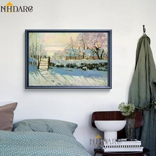 Canvas Print Painting Poster Monet Classic Scenery Landscape Haystack Winter Plants Wall Art Pictures for Living Room Home Decor