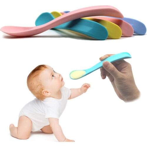 Newborn Baby Feeding Spoon Solid Color Infant Baby Spoon Soft Silicone Feeding Tableware Weaning Supplies