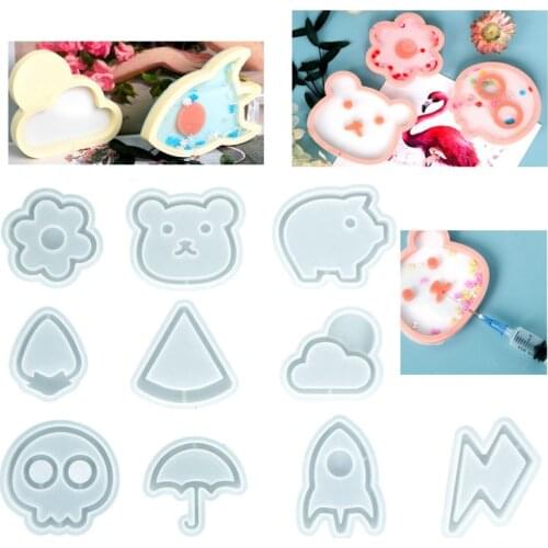 Kawaii Flower Shaker Molds Diy Keychain Pendant Bear Pig Rocket Flash Resin Mold Handmade Jewelry Accessories Silicone Shakers