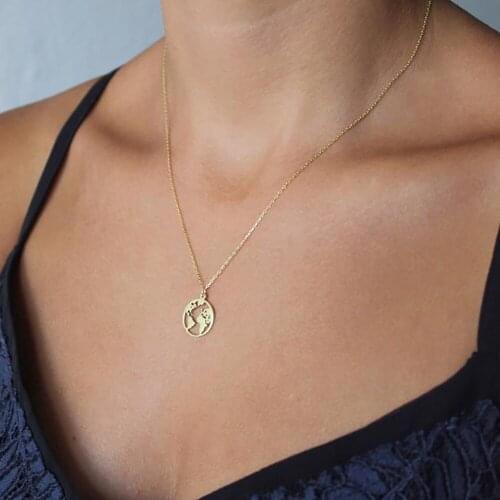 Fashion Necklace womens jewelry creative hollow out geometric circle world map Pendant Necklace