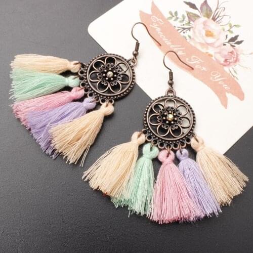 Fashion long tassel earrings retro circle alloy earrings exquisite simple trendy charm funky ladies accessories