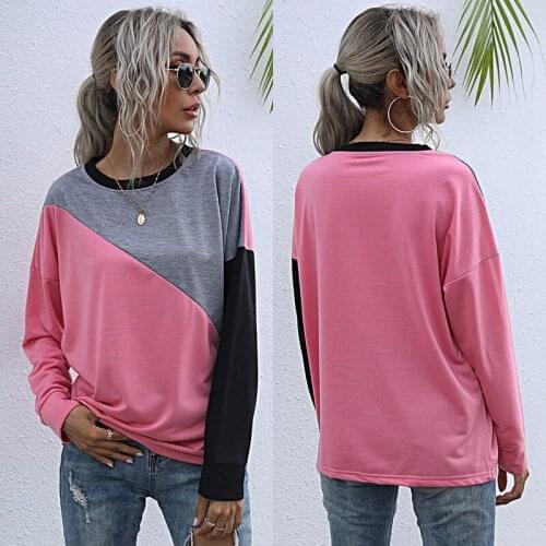 Fashion Women Simple Mixed Colors Hooded Long-Sleeve Pullover Casual Loose Sweatshirt