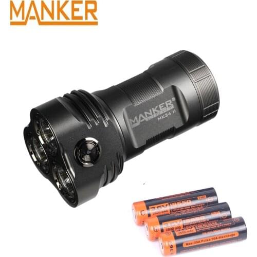 Manker MK34 II Max.17600 Lumens Powerful Searchlight Pocket Flood Flashlight with 3x 3100mAh High Discharge 18650 Battery