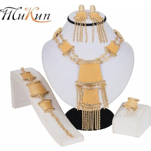 MUKUN 2020 New Dubai Gold Jewelry Sets for Women African Constume Necklace Nigerian Bridal Jewellery Necklaces Earrings sets
