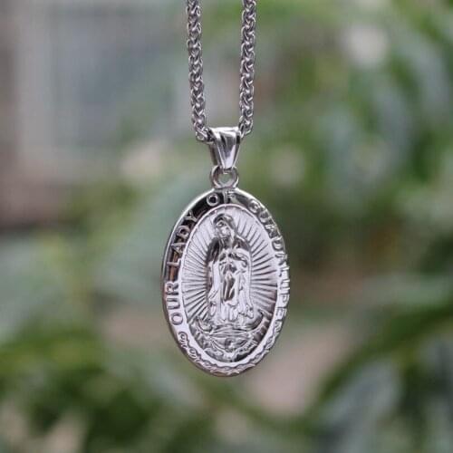 Blessed Virgin Mary Pendant Necklace for men boys,316L stainless steel Holy Mother boys men women necklace