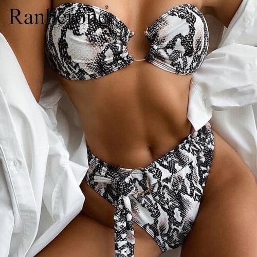 Ranberone Sexy Bikini Set Leopard Print Swimsuit Female 2020 Thong Swimwear Women Straples Bathing Suit New Fashion Biquini