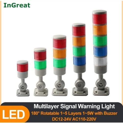 Industrial Stack Light Multilayer Signal Warning Light Tower Light 180 Rotatable DC12-24V AC110-220V Steady Flashing LED Lamp