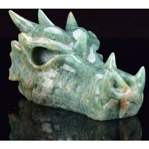 2.5-3 inches realistic green fluorite crystal hand carved with quartz head skull