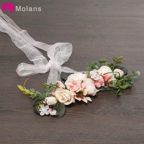 MOLANS Handmade Adjustable Elegant Ribbon Women Flower Crown Exquisite Wedding Accessories Ladys Festival Flower Headpiece