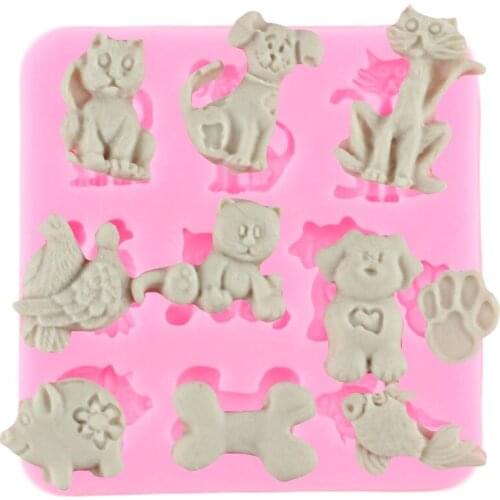 Animal Cat Dog Pig Bird Fish Bone Silicone Mold DIY Cupcake Topper Fondant Molds Cake Decorating Tools Chocolate Gumpaste Moulds