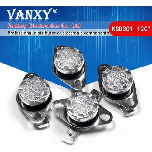 5PCS New KSD301 120 Degree 250V 10A Normal Close Temperature Controlled Switch Thermostat Wholesale Electronic
