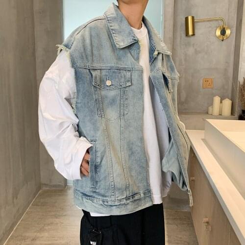 Spring and autumn 2021 teenagers washing vest jacket vest loose Koreanwind denim jacket sleeveless sleeveless men and women
